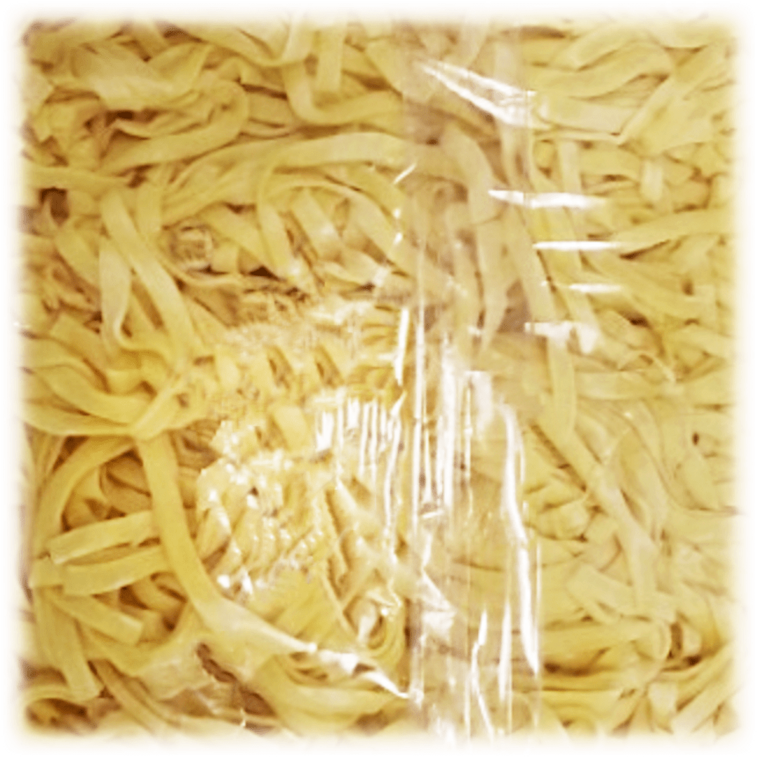Thin flat yellow noodles similar size to fettuccine